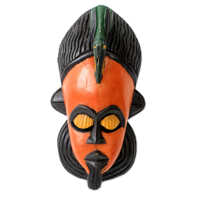 African mask, 'Painted Bird' - Painted Bird African Mask from Ghana