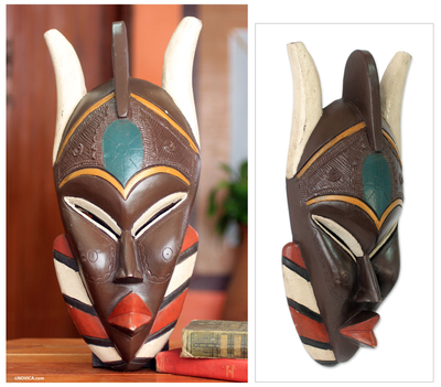 African wood mask, 'So' - Handcrafted African Wood Mask