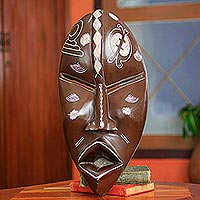 Máscara de madera africana, 'Gye Nyame' - Máscara africana hecha a mano con símbolos Adinkra