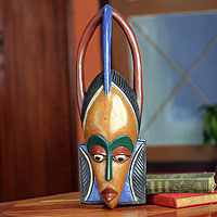 African wood mask, 'Odo' - Love African Mask Crafted by Hand