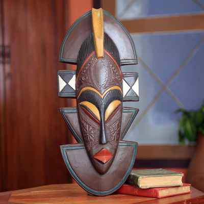 Máscara de madera africana, 'Kekewa' - Máscara de madera africana original tallada a mano