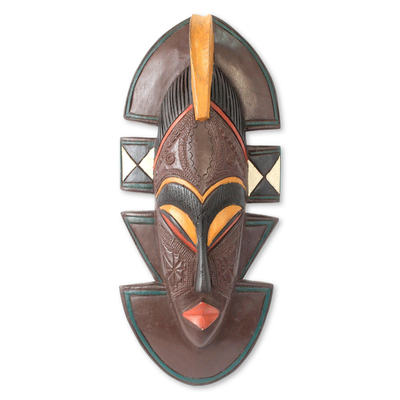 Máscara de madera africana, 'Kekewa' - Máscara de madera africana original tallada a mano