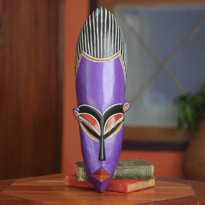 African wood mask, 'Enigye' - Happiness African Mask Crafted by Hand
