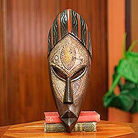 African wood mask, 'Akan Akoma' - Hand Carved Wood African Mask