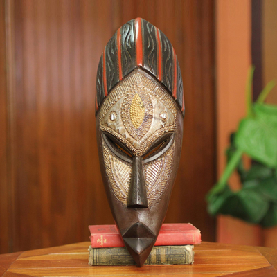 African wood mask, 'Akan Akoma' - Hand Carved Wood African Mask