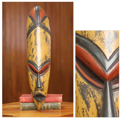African wood mask, 'Amega' - Hand Carved African Mask