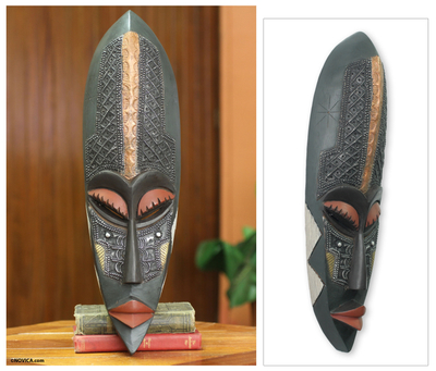 Máscara de madera africana, 'Ahoufe' - Máscara de madera tallada a mano