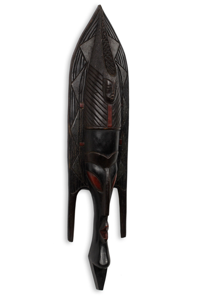 African wood mask, 'Ga Fish' - African Wood Wall Mask Original Design Carved by Hand