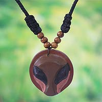Men's wood pendant necklace, 'Kalangu' - Men's wood pendant necklace