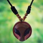 Men's wood pendant necklace, 'Kalangu' - Men's wood pendant necklace
