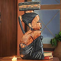 Wood wall sculpture, 'Honored Mother' - Hand Carved African Wood Wall Sculpture