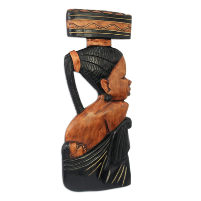 Escultura de pared de madera, 'Madre honrada' - Escultura de pared de madera africana tallada a mano