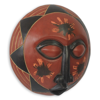 African wood mask, 'Happy Sun' - Original African Sun Mask