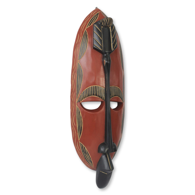 African wood mask, 'Royal Akan' - Hand Carved Wood African Mask
