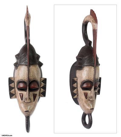 African mask, 'Ivoirian Avian Grace' - Hand Carved Guro Tribal African Mask