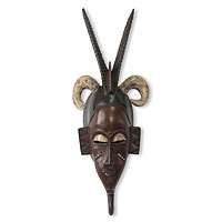 African mask, 'Four Brave Horns' - Horned Baule Tribe African Mask