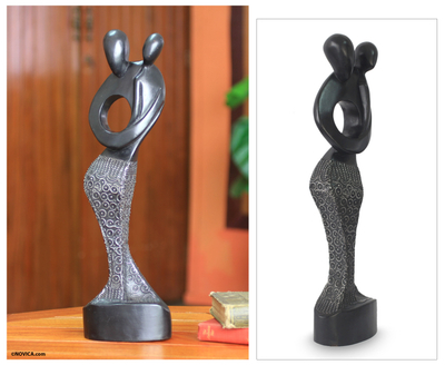 Wood sculpture, 'Joy of Motherhood' - Hand Carved African Wood Sculpture