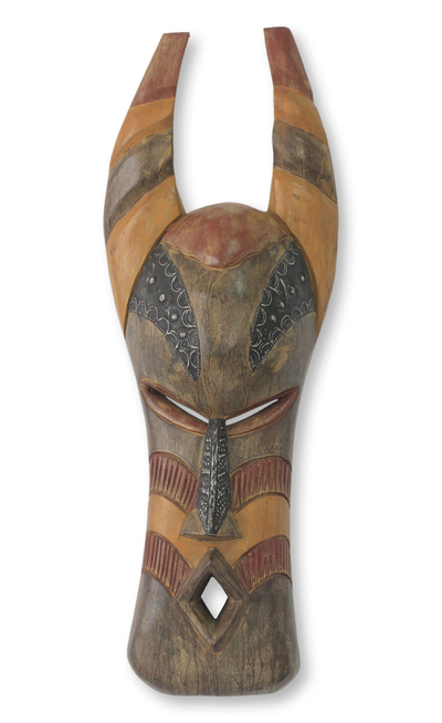 Ghanaian wood mask, 'Transfer of Authority' - Authentic African Carved Wood Mask