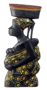 Wood wall sculpture, 'Appreciation' - African Mother and Child Wood Wall Sculpture