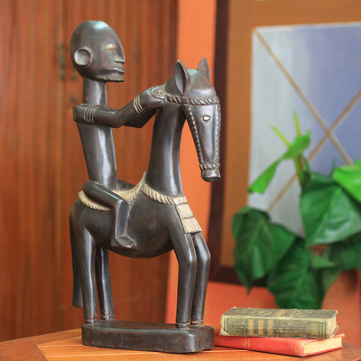 Wood figurine, 'Dogon Man on Horseback' - Wood figurine