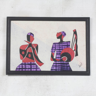 Cotton batik wall art, 'Horn and String Players II' - African Batik Collage Painting
