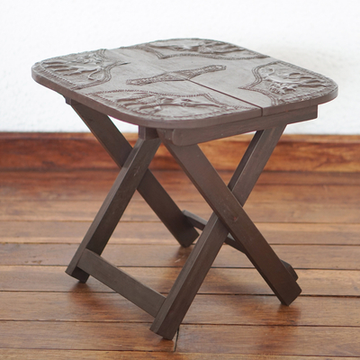 Wood and brass folding table, 'African Savannah' - African Hand Crafted Wood and Brass Folding Table 16 in Tall