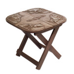 Wood and brass folding table, 'African Savannah' - African Hand Crafted Wood and Brass Folding Table 16 in Tall