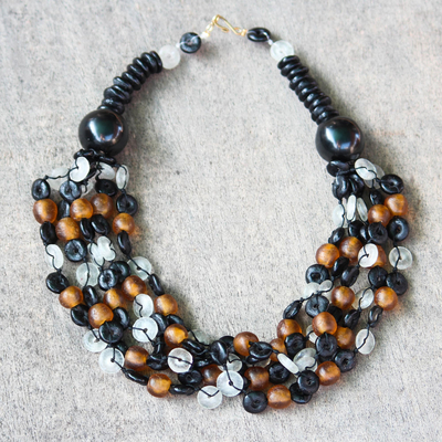 Recycled glass and ceramic torsade necklace, 'Deka' - Beaded Torsade Necklace Handcrafted with Recycled Glass