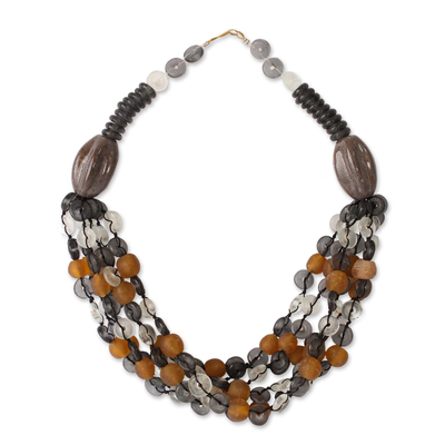 Torsade-Halskette aus recyceltem Glas und Keramik, „Deka“ – Perlen-Torsade-Halskette, handgefertigt aus recyceltem Glas