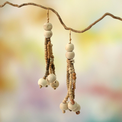 Ceramic beaded earrings, 'Anyigba' - Ceramic Beaded Necklace Africa Fair Trade Jewelry