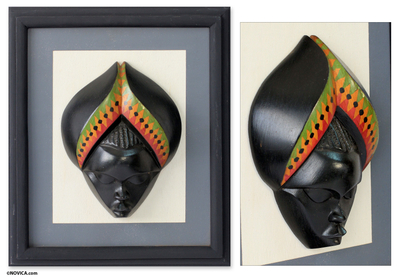 Wood wall decor, 'Oheneba Baa' - Fair Trade Hand Crafted Wall Decor Framed Mask