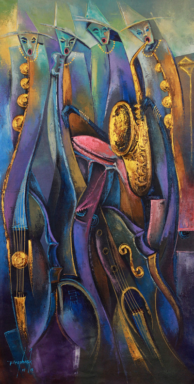 'Orquesta de Jazz' - Pintura musical africana original.