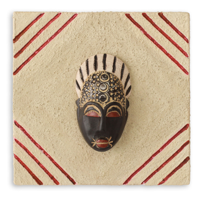 African mask plaque, 'Born on Thursday' - Authentic Ashanti African Mask on a Ceramic Plaque
