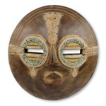 African wall mask, 'Tears of Joy' - Hand Crafted Authentic African Beaded Wood Mask from Ghana