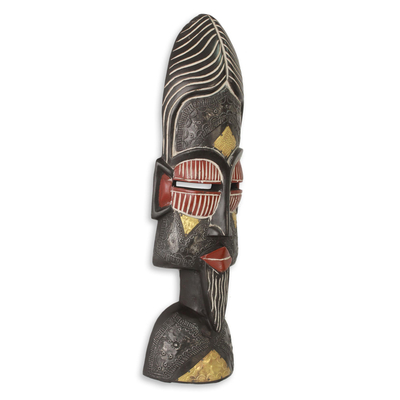 African mask, 'Understanding Lovers' - Artisan Crafted African Mask with Brass Accents