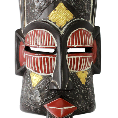 Afrikanische Maske - Kunsthandwerklich gefertigte afrikanische Maske mit Messingakzenten