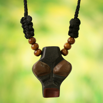 Collar colgante de madera para hombre - Collar de máscara africana para joyería de hombre