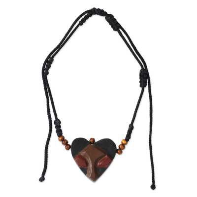 Mens wood pendant necklace, Kwele Love