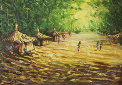 'In the Village' - African Landscape Painting