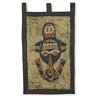 Batik-Wandbehang, „Nyame Biribi Wo Soro Mask“ – Baumwoll-Batik-Wandbehang aus Afrika