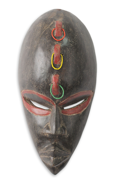 African mask, 'Ghanaian Strength' - Handmade African Mask with Beads