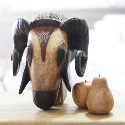 African mask, 'Powerful Ram' - Hand Carved African Ram Mask