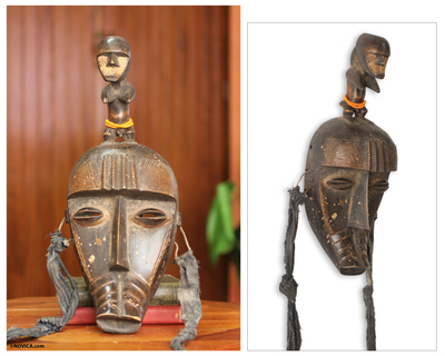 Máscara africana - Máscara de muñeca de fertilidad hecha a mano