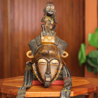 African mask, 'Baule She Monkey' - Ivory Coast Baule Tribe Mbra Monkey African Mask