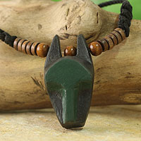 Men's wood necklace, 'Horn Mask' - West African Men's Necklace