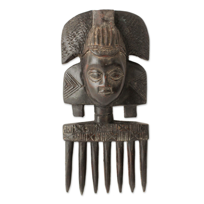 African Mask Comb Sculpture from Ghana