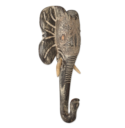 African mask, 'Proud Elephant' - Hand Carved Elephant Head African Mask