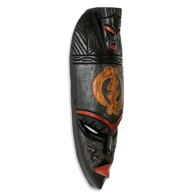 African wood mask, 'Gye Nyame Adinkra ' - Hand Carved Mask with Adinkra Symbol