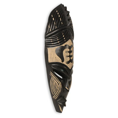 Afrikanische Holzmaske, „Gye Nyame II“ – handgeschnitzte Holzwandmaske