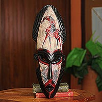 Máscara de madera africana, 'African Giraffe Spirit II' - Máscara de madera tallada a mano
